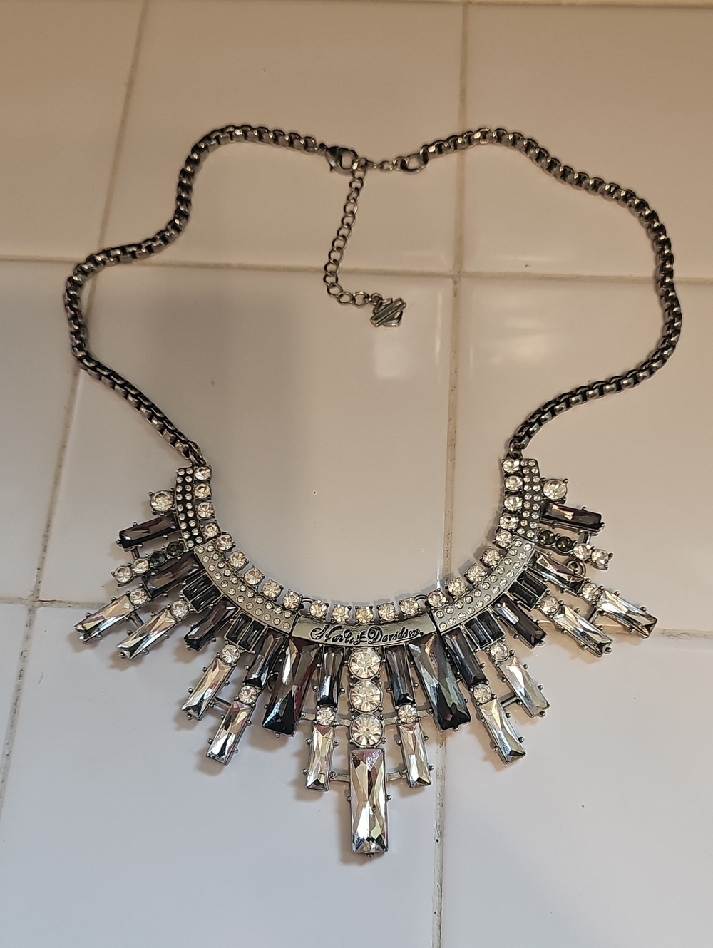 Harley-Davidson Silver and Clear Crystal Fringe Necklace